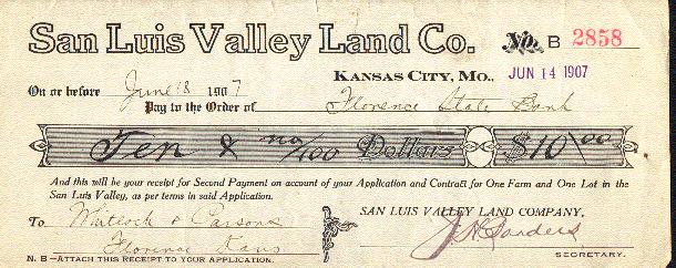 San Luis Valley Land Company Certificate